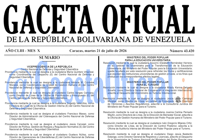 Venezuela Gaceta Oficial 43420 del 21 julio 2026 Gaceta Oficial, Gaceta 43420, Gaceta 43420 HD, Gaceta #43420, Gaceta Oficial Venezuela #43420