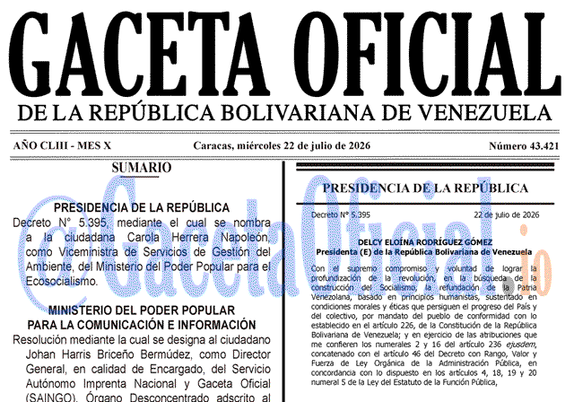 Venezuela Gaceta Oficial 43421 del 22 julio 2026 Gaceta Oficial, Gaceta 43421, Gaceta 43421 HD, Gaceta #43421, Gaceta Oficial Venezuela #43421