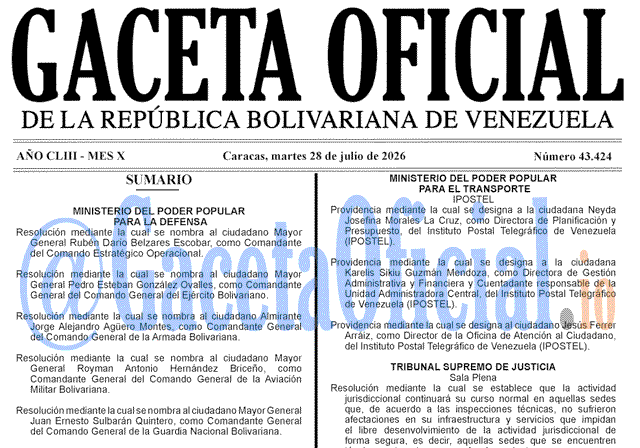Venezuela Gaceta Oficial 43424 del 28 julio 2026 Gaceta Oficial, Gaceta 43424, Gaceta 43424 HD, Gaceta #43424, Gaceta Oficial Venezuela #43424