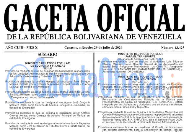 Venezuela Gaceta Oficial 43425 del 29 julio 2026 Gaceta Oficial, Gaceta 43425, Gaceta 43425 HD, Gaceta #43425, Gaceta Oficial Venezuela #43425