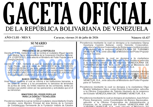 Venezuela Gaceta Oficial 43427 del 31 julio 2026 Gaceta Oficial, Gaceta 43427, Gaceta 43427 HD, Gaceta #43427, Gaceta Oficial Venezuela #43427