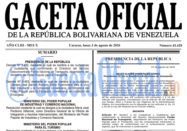Venezuela Gaceta Oficial 43428 del 3 agosto 2026 Gaceta Oficial, Gaceta 43428, Gaceta 43428 HD, Gaceta #43428, Gaceta Oficial Venezuela #43428