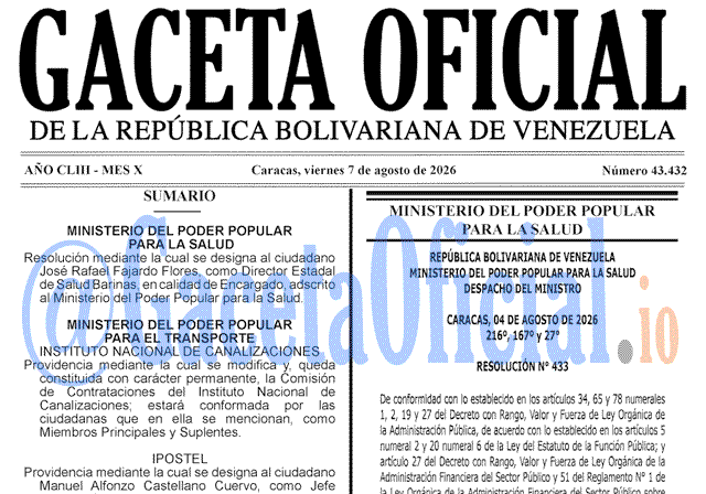 Venezuela Gaceta Oficial 43432 del 7 agosto 2026 Gaceta Oficial, Gaceta 43432, Gaceta 43432 HD, Gaceta #43432, Gaceta Oficial Venezuela #43432
