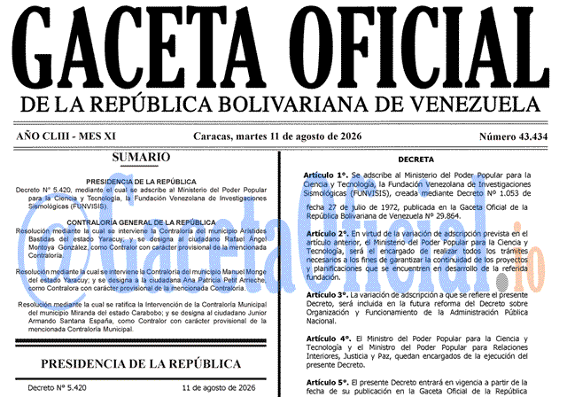 Venezuela Gaceta Oficial 43434 del 11 agosto 2026 Gaceta Oficial, Gaceta 43434, Gaceta 43434 HD, Gaceta #43434, Gaceta Oficial Venezuela #43434