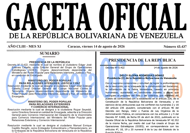 Venezuela Gaceta Oficial 43437 del 14 agosto 2026 Gaceta Oficial, Gaceta 43437, Gaceta 43437 HD, Gaceta #43437, Gaceta Oficial Venezuela #43437