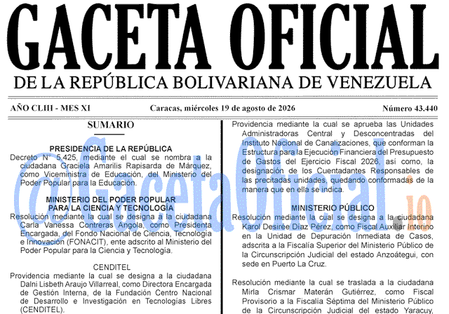 Venezuela Gaceta Oficial 43440 del 19 agosto 2026 Gaceta Oficial, Gaceta 43440, Gaceta 43440 HD, Gaceta #43440, Gaceta Oficial Venezuela #43440
