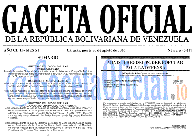 Gaceta Oficial, Gaceta 43441, Gaceta 43441 HD, Gaceta #43441, Gaceta Oficial Venezuela #43441