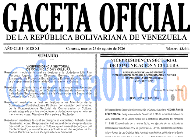 Venezuela Gaceta Oficial 43444 del 25 agosto 2026 Gaceta Oficial, Gaceta 43444, Gaceta 43444 HD, Gaceta #43444, Gaceta Oficial Venezuela #43444