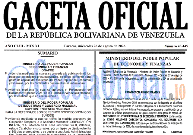 Venezuela Gaceta Oficial 43445 del 26 agosto 2026 Gaceta Oficial, Gaceta 43445, Gaceta 43445 HD, Gaceta #43445, Gaceta Oficial Venezuela #43445