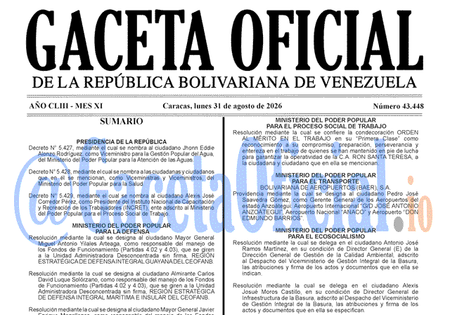 Gaceta Oficial, Gaceta 43448, Gaceta 43448 HD, Gaceta #43448, Gaceta Oficial Venezuela #43448
