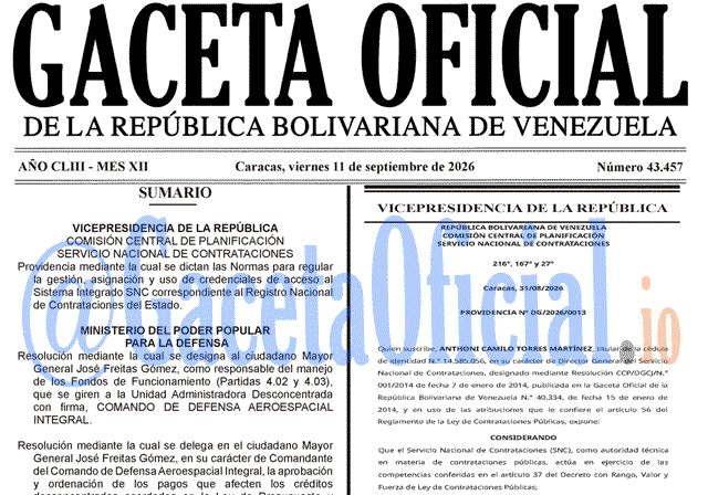 Venezuela Gaceta Oficial 43457 del 11 septiembre 2026 Gaceta Oficial, Gaceta 43457, Gaceta 43457 HD, Gaceta #43457, Gaceta Oficial Venezuela #43457