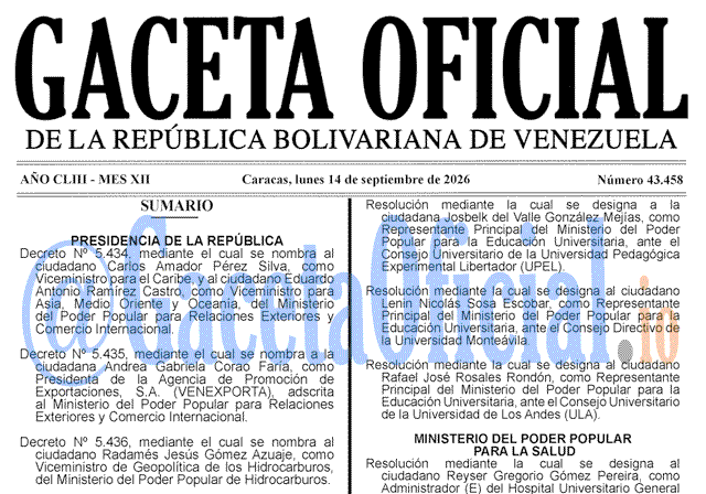 Venezuela Gaceta Oficial 43458 del 14 septiembre 2026 Gaceta Oficial, Gaceta 43458, Gaceta 43458 HD, Gaceta #43458, Gaceta Oficial Venezuela #43458