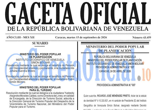 Venezuela Gaceta Oficial 43459 del 15 septiembre 2026 Gaceta Oficial, Gaceta 43459, Gaceta 43459 HD, Gaceta #43459, Gaceta Oficial Venezuela #43459