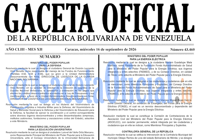2026-09-16 Gaceta Oficial Venezuela #43460 Gaceta Oficial, Gaceta 43460, Gaceta 43460 HD, Gaceta #43460, Gaceta Oficial Venezuela #43460