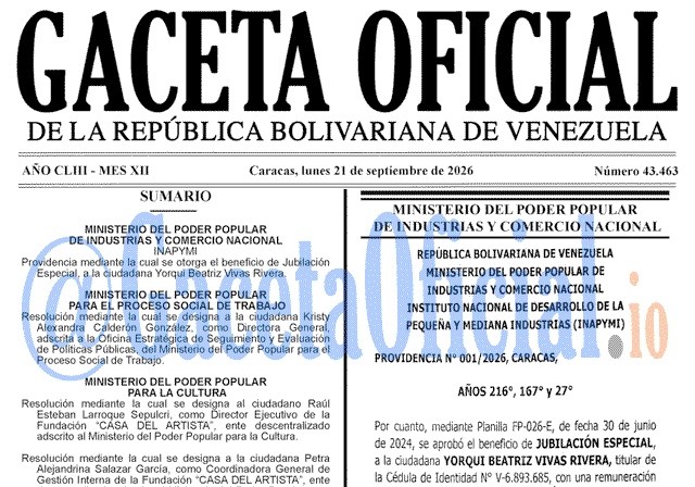 2026-09-21 Gaceta Oficial Venezuela #43463 Gaceta Oficial, Gaceta 43463, Gaceta 43463 HD, Gaceta #43463, Gaceta Oficial Venezuela #43463