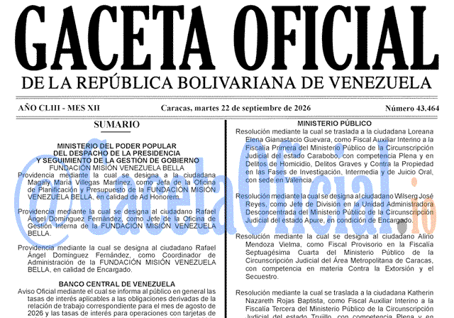 Gaceta Oficial, Gaceta 43464, Gaceta 43464 HD, Gaceta #43464, Gaceta Oficial Venezuela #43464