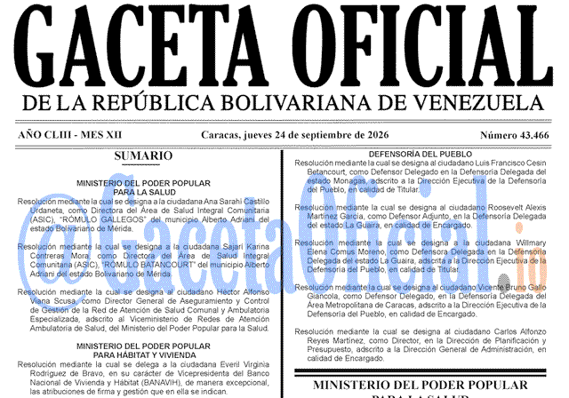 Venezuela Gaceta Oficial 43466 del 24 septiembre 2026 Gaceta Oficial, Gaceta 43466, Gaceta 43466 HD, Gaceta #43466, Gaceta Oficial Venezuela #43466