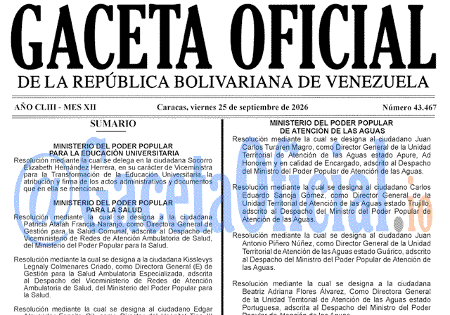 Gaceta Oficial, Gaceta 43467, Gaceta 43467 HD, Gaceta #43467, Gaceta Oficial Venezuela #43467