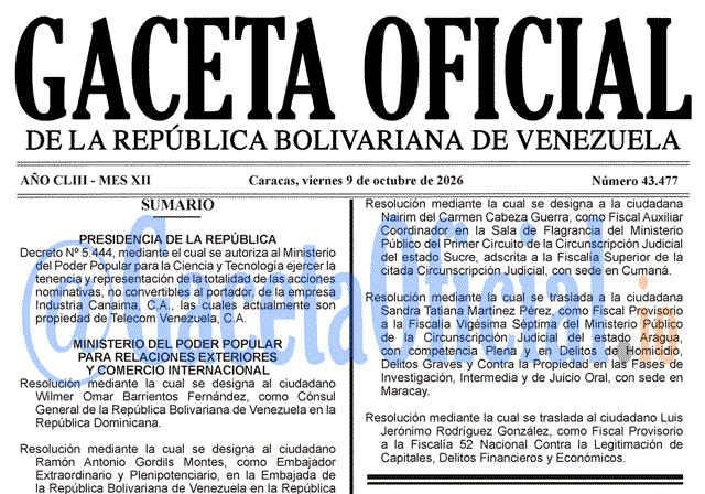 Gaceta 43477, Gaceta 43477 HD, Gaceta #43477, Gaceta Oficial Venezuela #43477