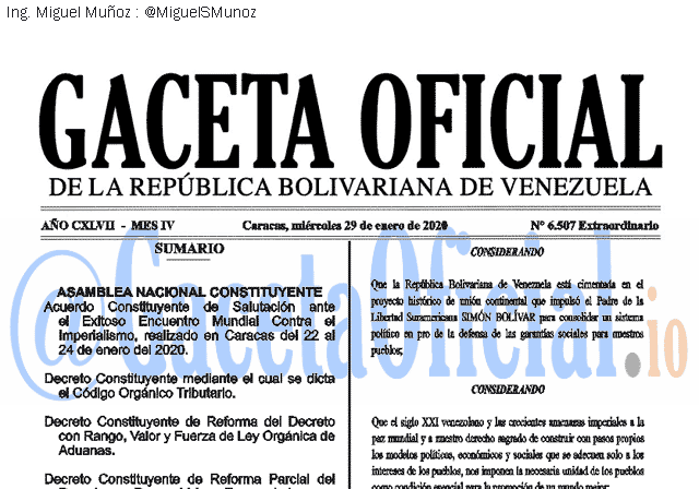 Gaceta Oficial 6507 del 29 enero 2020 Gaceta Oficial 6507 del 29 enero 2020