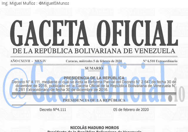 Gaceta Oficial 6510 del 5 febrero 2020 Gaceta Oficial 6510 del 5 febrero 2020
