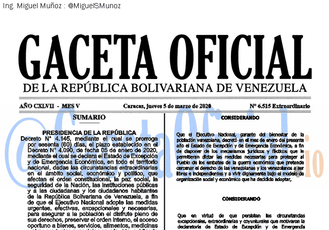 Gaceta Oficial 6515 del 5 marzo 2020 Gaceta Oficial 6515 del 5 marzo 2020