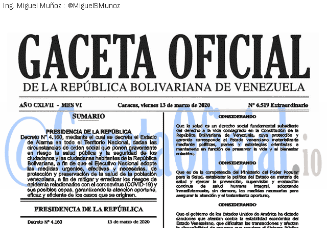 Gaceta Oficial 6519 del 13 marzo 2020 Gaceta Oficial 6519 del 13 marzo 2020