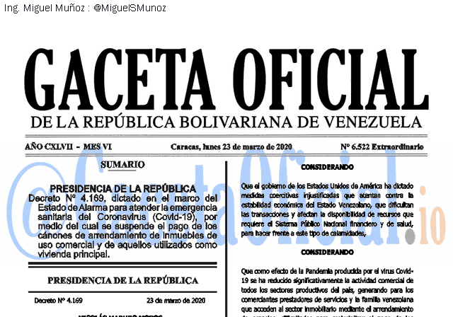 Gaceta Oficial 6522 del 23 marzo 2020 Gaceta Oficial 6522 del 23 marzo 2020