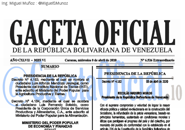 Gaceta Oficial 6526 del 8 Abril 2020 Gaceta Oficial 6526 del 8 abril 2020