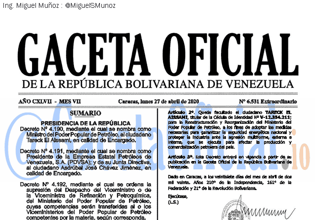 Gaceta Oficial 6531 del 27 abril 2020 Gaceta Oficial 6531 del 31 abril 2020