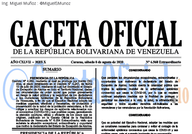 Gaceta Oficial 6560 del 8 agosto 2020 Gaceta Oficial 6560 del 8 agosto 2020