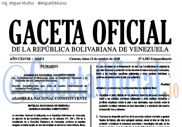 Gaceta Oficial 6583 del 12 octubre 2020 Gaceta Oficial 6583 del 12 octubre 2020