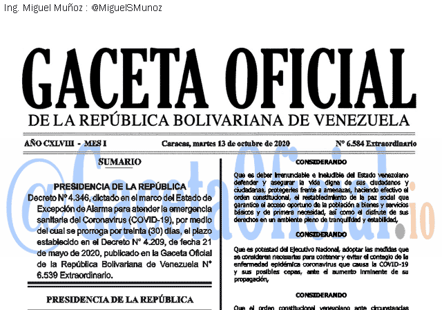 Gaceta Oficial 6584 del 13 octubre 2020 Gaceta Oficial 6584 del 13 octubre 2020