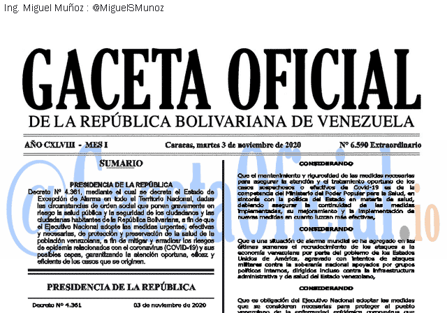 Gaceta Oficial 6590 del 3 noviembre 2020 Gaceta Oficial 6590 del 3 noviembre 2020
