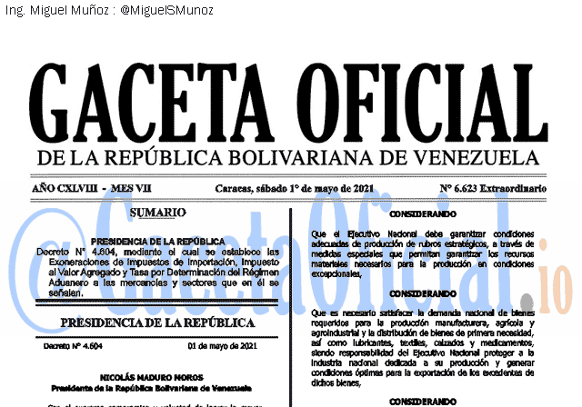Gaceta Oficial 6623 del 1 mayo 2021 Gaceta Oficial 6623 del 1 mayo 2021
