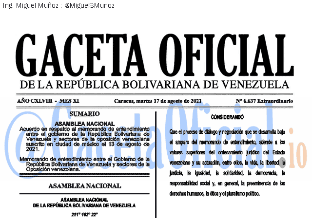 Gaceta Oficial 6637 del 17 agosto 2021