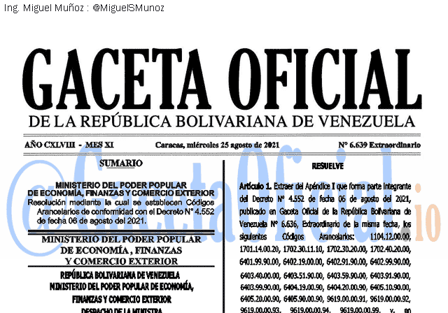 Gaceta Oficial 6639 del 25 agosto 2021