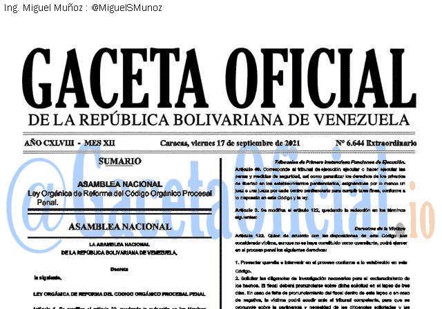 Gaceta Oficial 6644 del 17 septiembre 2021