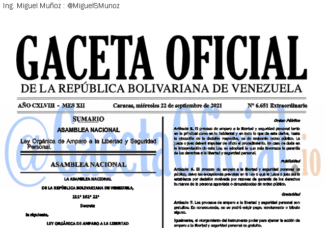 Gaceta Oficial 6651 del 22 septiembre 2021