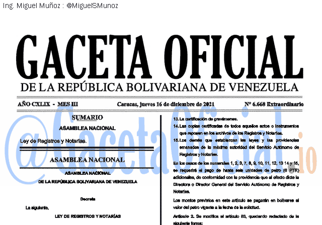 Gaceta Oficial 6668 del 16 diciembre 2021