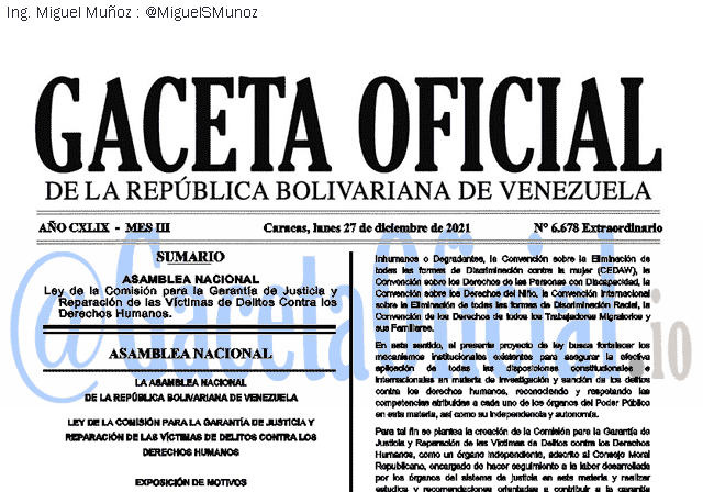 Gaceta Oficial 6678 del 27 diciembre 2021
