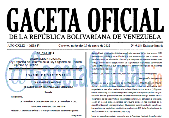 Gaceta Oficial 6684 del 19 enero 2022