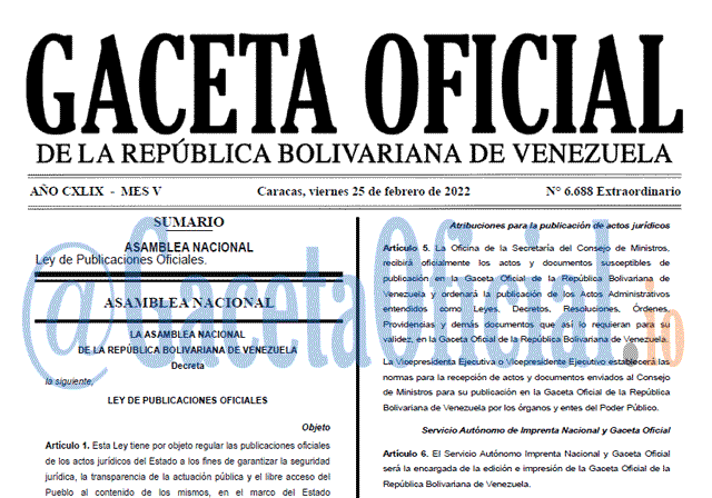 Gaceta Oficial 6688 del 25 febrero 2022