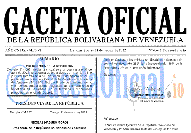 Gaceta Oficial 6692 del 31 marzo 2022