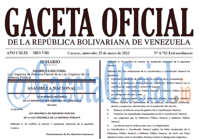 Gaceta Oficial Venezuela 6702 del 25 mayo 2022