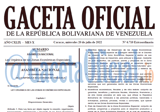 Venezuela Gaceta Oficial 6710 del 20 julio 2022