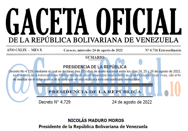 Venezuela Gaceta Oficial 6716 del 24 agosto 2022