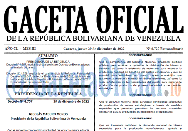 Gaceta Oficial, Gaceta 6727, Gaceta #6727, Gaceta Oficial Venezuela #6727