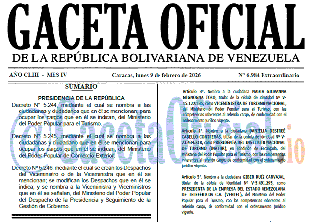 Venezuela Gaceta Oficial 6984 del 9 febrero 2026 Gaceta Oficial, Gaceta 6984, Gaceta 6984 HD, Gaceta #6984, Gaceta Oficial Venezuela #6984