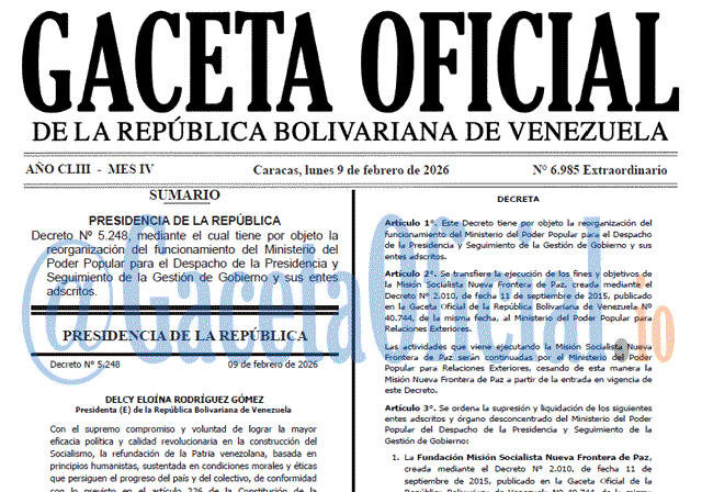 Venezuela Gaceta Oficial 6985 del 9 febrero 2026 Gaceta Oficial, Gaceta 6985, Gaceta 6985 HD, Gaceta #6985, Gaceta Oficial Venezuela #6985